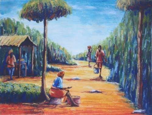 AFRICAN ARTIST -  3 ORIGINAL PAINTINGS  by EBIPATEI ALBERT  CIRCA 1998 - RURAL LIFE. FABULOUS SET!