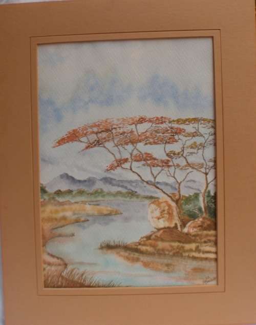 STUNNING ORIGINAL WATERCOLOUR by P.BREEDT, 1982  LOVELY SA LANDSCAPE, GOOD QUALITY WATERCOLOUR