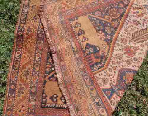 WORN OUT OLD HAND WOVEN CARPET - A BEAUTY IN ITS DAY NOW A REMNANT OF OLD PERSIA - CHARACTER PIECE!