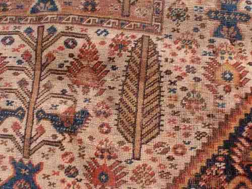WORN OUT OLD HAND WOVEN CARPET - A BEAUTY IN ITS DAY NOW A REMNANT OF OLD PERSIA - CHARACTER PIECE!