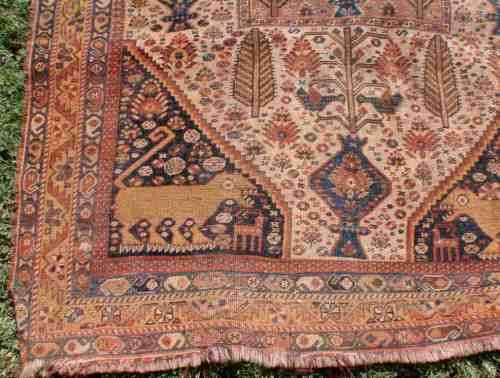 WORN OUT OLD HAND WOVEN CARPET - A BEAUTY IN ITS DAY NOW A REMNANT OF OLD PERSIA - CHARACTER PIECE!