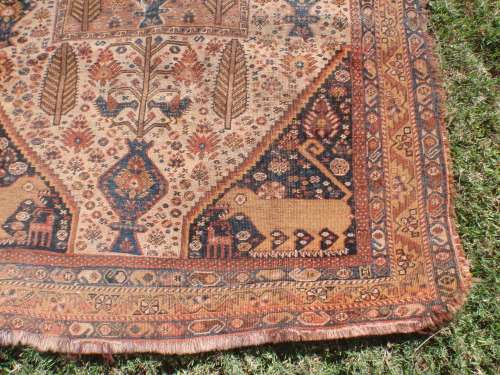 WORN OUT OLD HAND WOVEN CARPET - A BEAUTY IN ITS DAY NOW A REMNANT OF OLD PERSIA - CHARACTER PIECE!