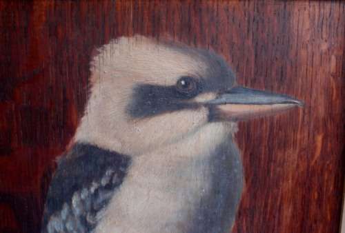 VINTAGE PAINTING ON OAK - KING FISHER - REAL CHARACTER PIECE, IN OAK FRAME FOR THE BIRD LOVER
