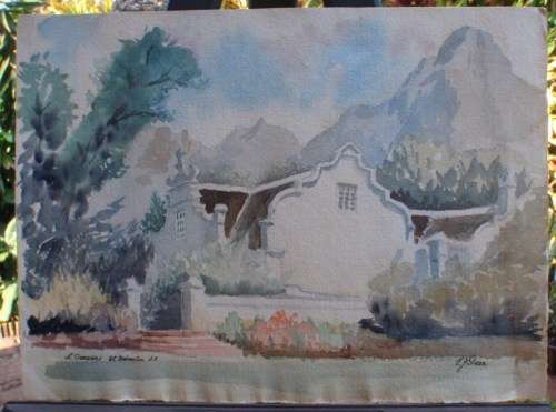 AMAZING ORIGINAL WATERCOLOUR OF DR. ANTON RUPERT`S FARM by E.G.GREEN - REAL CHARACTER PIECE!