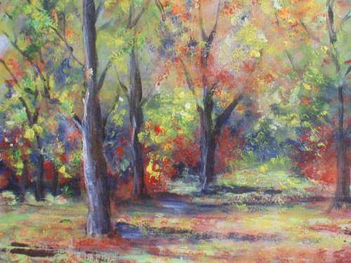 ORIGINAL OIL PAINTING `AUTUMN FOREST` OIL ON CANVAS BOARD.