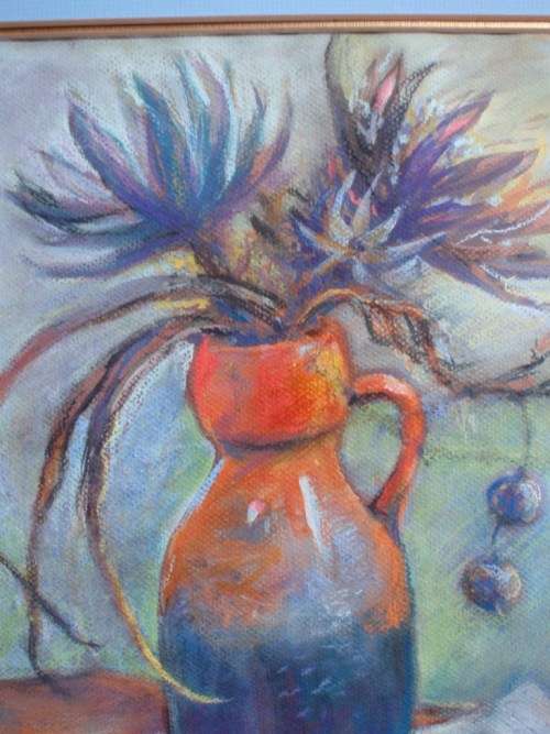 ABSTRACT ORIGINAL PASTEL by E.MARRIOTT - INDIGENOUS STILL LIFE - WELL FRAMED