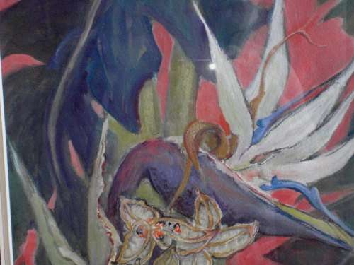 STUNNING TROPICAL ORIGINAL by E.MARRIOTT - STRELITZIA NICOLAI - WELL FRAMED READY TO HANG!