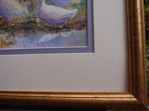 FABULOUS ORIGINAL MARGARET GIBBS WATERCOLOUR `GEESE` EXCELLENTLY EXECUTED, WELL FRAMED - BARGAIN!