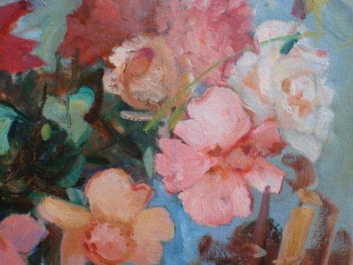 BEAUTIFUL ABSTRACT FLOWERS BY MAUREEN DE MOOR - REALLY LOVELY ORIGINAL PAINTING BY WELL KNOWN ARTIST