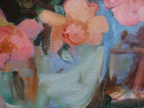BEAUTIFUL ABSTRACT FLOWERS BY MAUREEN DE MOOR - REALLY LOVELY ORIGINAL PAINTING BY WELL KNOWN ARTIST