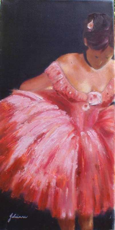 FABULOUS `DEGAS STYLE` BALLET DANCER signed JULIENNE. RICH CORAL, PEACHY HUES.  REALLY LOVELY!