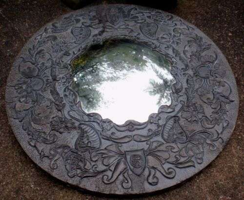 VINTAGE - BEAUTIFUL HAND BEATEN PEWTER FRAMED MIRROR - GORGEOUS  ROUND MIRROR WITH DOME GLASS.