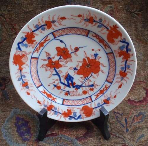 BEAUTIFUL CHINESE HAND PAINTED PLATE - FABULOUS DEEP BLUE and TANGERINE.