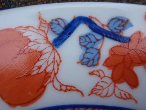 BEAUTIFUL CHINESE HAND PAINTED PLATE - FABULOUS DEEP BLUE and TANGERINE.