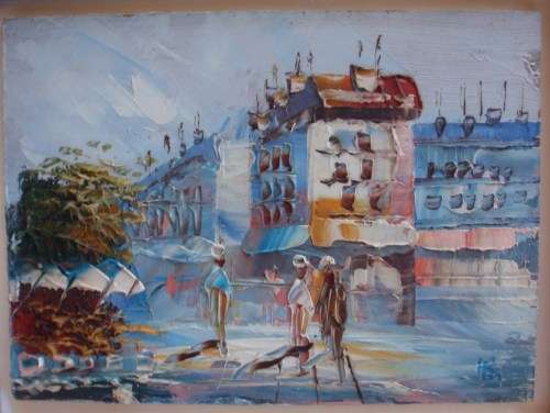 ABSTRACT ORIGINAL - STREET SCENE - GORGEOUS PALETTE KNIFE PAINTING IN STUNNING FRAME!