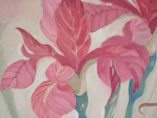 VINTAGE - MARGE MAGGS.  FABULOUS LARGE OIL PAINTING OF IRISES BY WELL KNOWN LISTED ARTIST!