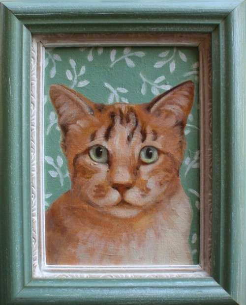 DELIGHTFUL ORIGINAL  PORTRAIT `GINGER KITTY` - NICELY FRAMED - READY TO HANG.