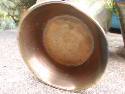 VINTAGE  CHINESE HAND ETCHED VESSEL - PRIMITIVE INTERESTING AND HEAVY BRASS ITEM - ORIGINAL PATINA