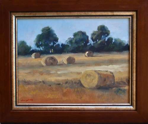 Original oil painting of S.African farmland `Hay Bales` impressionist piece well framed - fabulous!