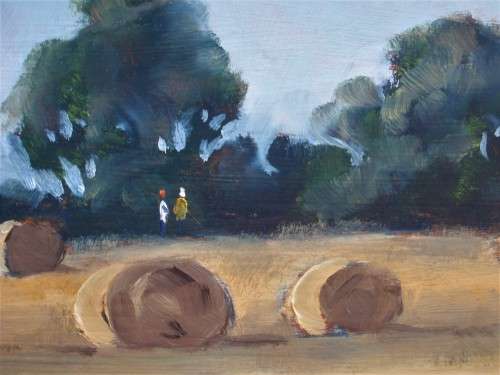 Original oil painting of S.African farmland `Hay Bales` impressionist piece well framed - fabulous!