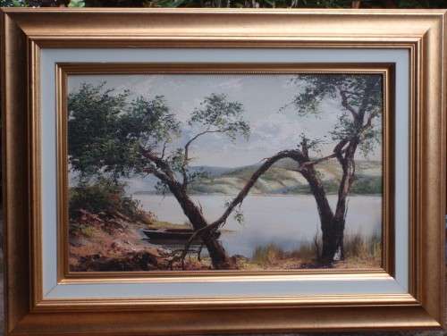Original oil by S.Biram `The Fishing Boat` Lovely tranquil scene, well framed. Very good price!