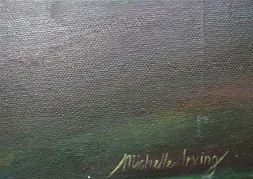 Stunning large original oil on canvas, Michelle Irving  dramatic grey cloudy skies landscape.