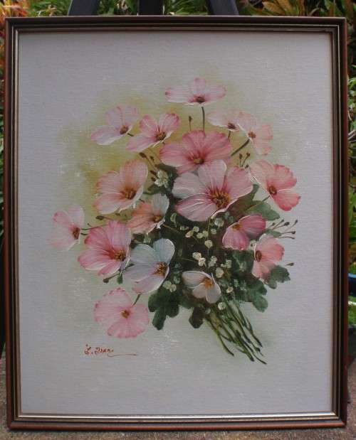 Cosmos - the most delicate original oil painting of these wild flowers - signed and framed.