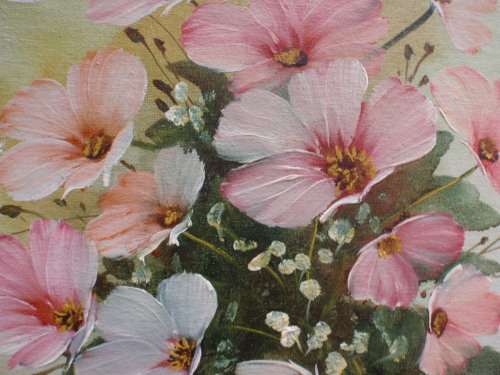 Cosmos - the most delicate original oil painting of these wild flowers - signed and framed.