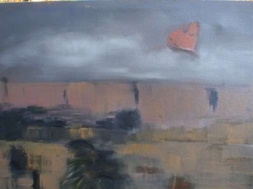 Original oil painting on stretched canvas `Butterfly` - sophisticated abstract in muted hues.