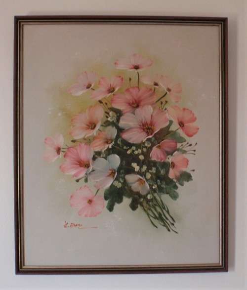 Cosmos - the most delicate original oil painting of these wild flowers - signed and framed.