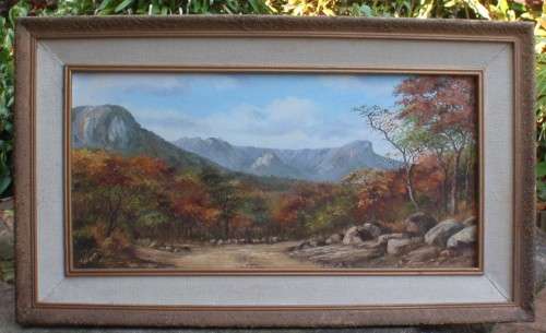 Vintage original oil painting of S.African landscape scene by the artist, Forest.