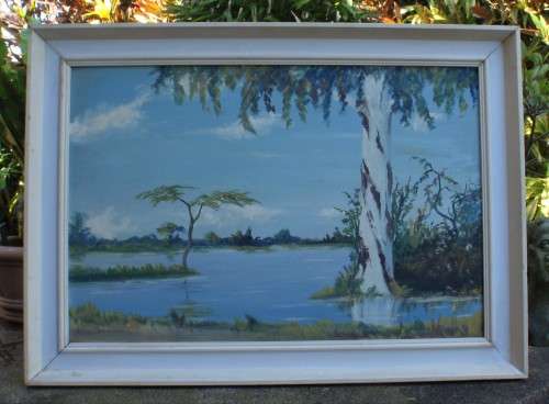 Vintage original oil by Wim Baartman  1919 - 1985 - African landscape. Listed artist.