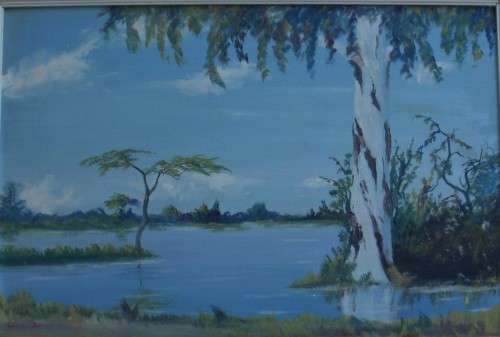 Vintage original oil by Wim Baartman  1919 - 1985 - African landscape. Listed artist.