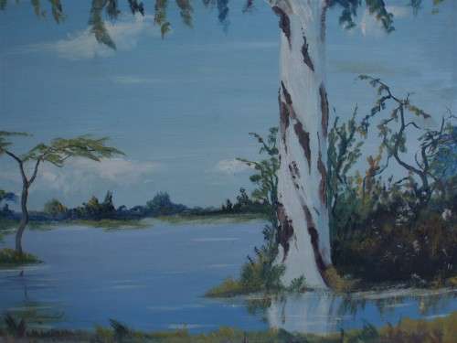 Vintage original oil by Wim Baartman  1919 - 1985 - African landscape. Listed artist.