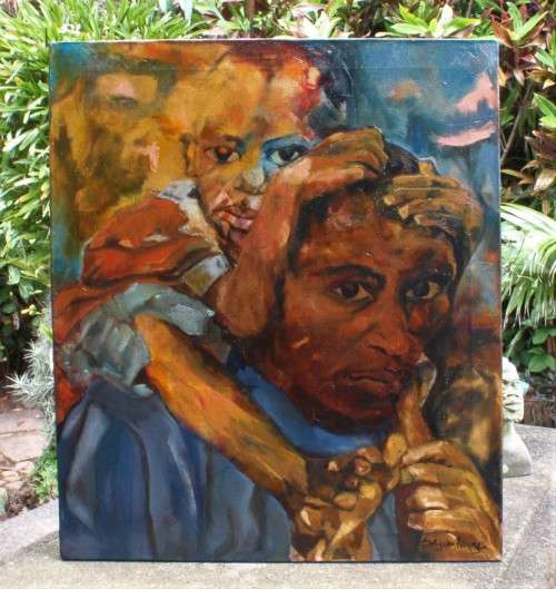 Vintage - Original Sally van Heyzen oil  `A Safe Place` Gorgeous abstract piece with resonance.