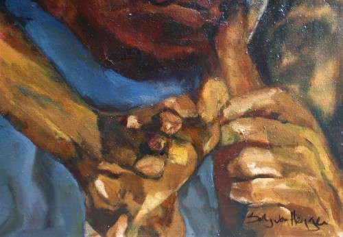 Vintage - Original Sally van Heyzen oil  `A Safe Place` Gorgeous abstract piece with resonance.