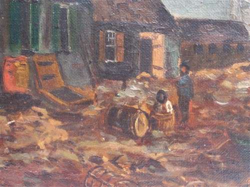 Antique seascape - gorgeous old oil painting of fishermans home and lighthouse - charming piece.