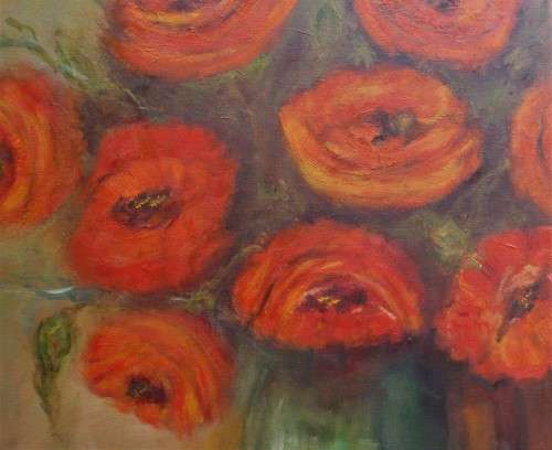 Large original oil on canvas frame - magnificent still life with flowers and pomegranates