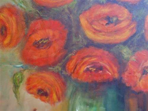 Large original oil on canvas frame - magnificent still life with flowers and pomegranates