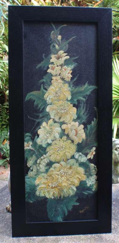 Original oil painting - exotic panel of yellow chrysanthemums on ebony background - stunning!