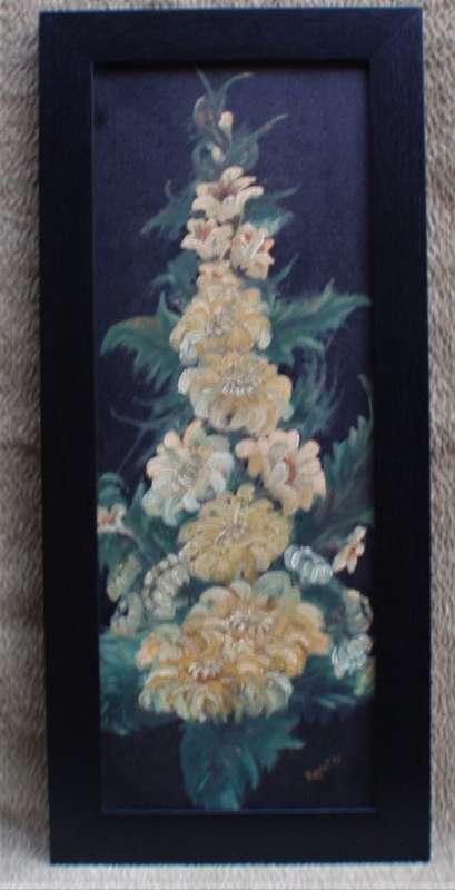 Original oil painting - exotic panel of yellow chrysanthemums on ebony background - stunning!