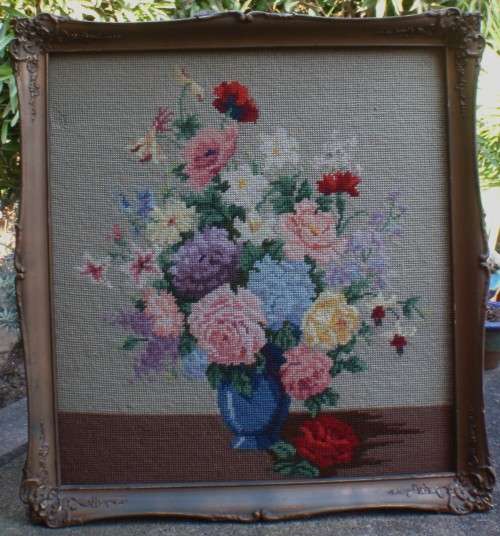 Vintage tapestry - absolutely beautiful still life tapestry in vintage frame - a real beauty.