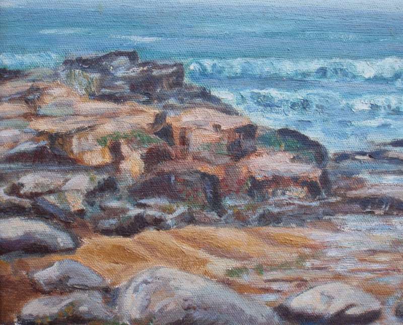 Vintage original seascape by the late Mary Swindell (1927-2017) Seascape in softly gilded frame.