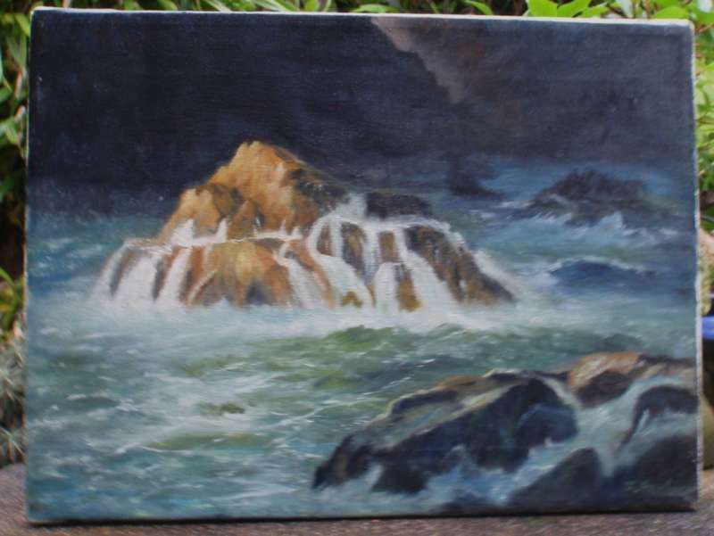 Original oil painting on canvas, mysterious `Night Sea`.  Evocative seascape.