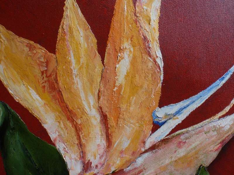 Stunnning, bold original oil `Strelitzia` on canvas - abstract palette knife painting.