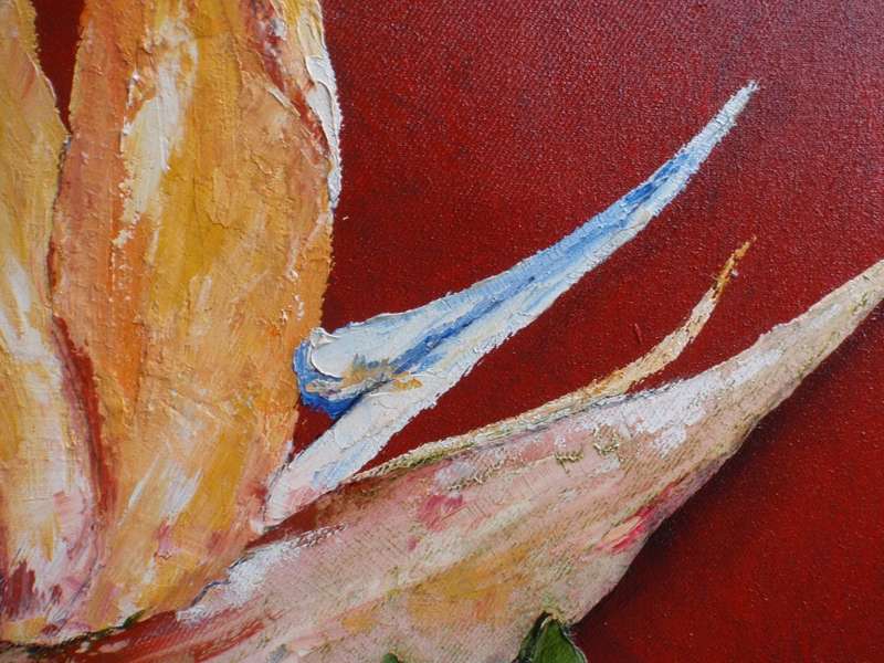 Stunnning, bold original oil `Strelitzia` on canvas - abstract palette knife painting.