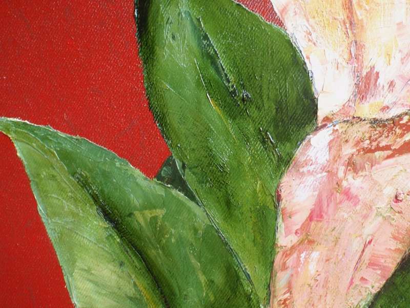 Stunnning, bold original oil `Strelitzia` on canvas - abstract palette knife painting.