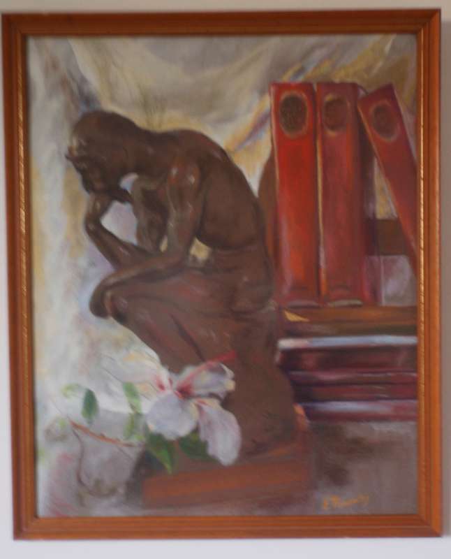 Original by E.Pampallis - sophisticated gouache/pastels `Study in Brown` framed behind glass.