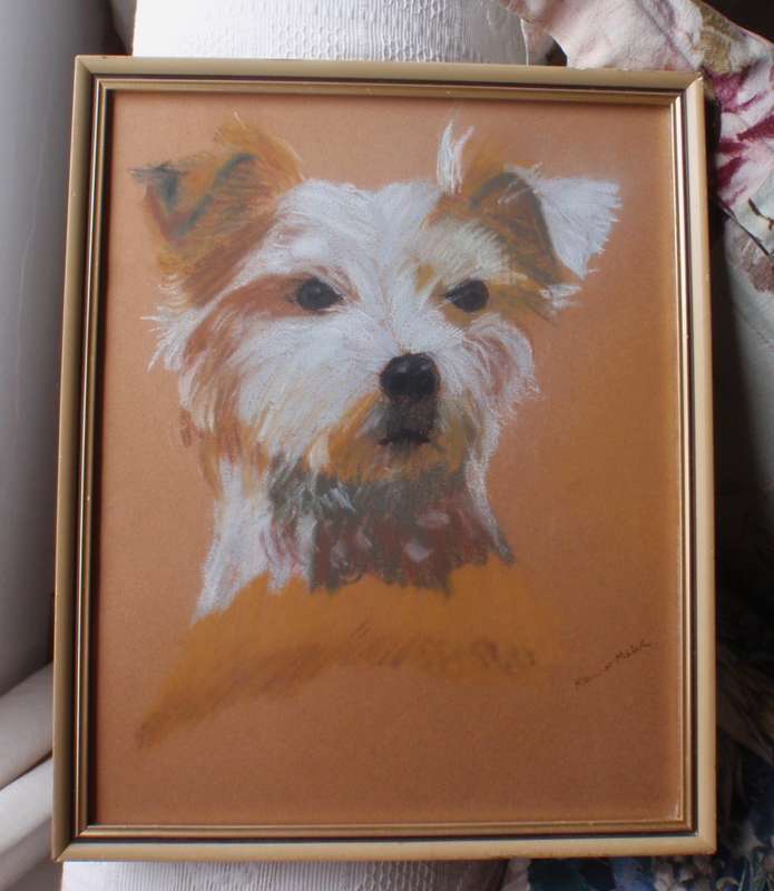 Original art, doggy pawtrait `How much is that doggy in the window` pastels.  Malcolm Miller.
