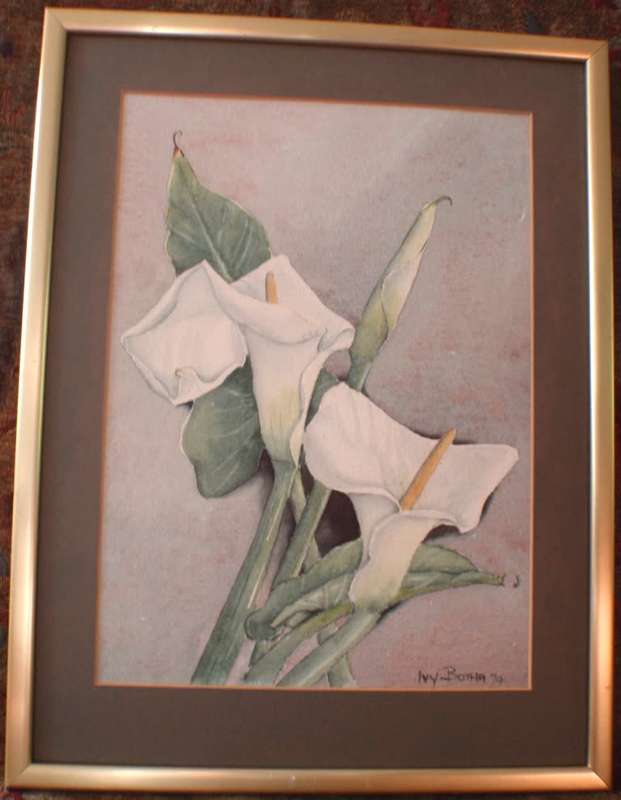Vintage, the most beautiful original watercolour by Ivy Botha - Arum Lilies.  Dated 1974